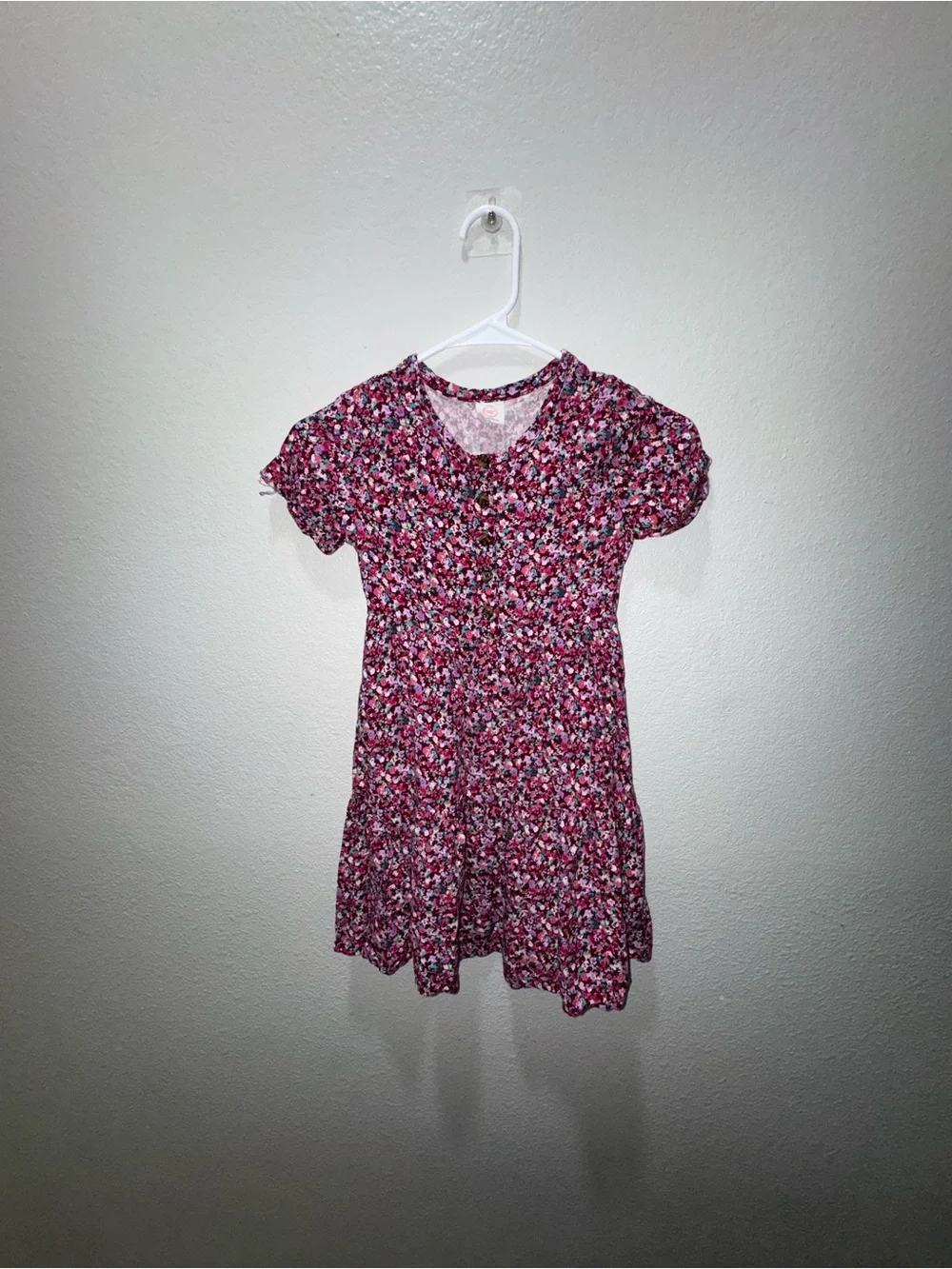 Girls' Short Sleeve Floral Dress in Pink